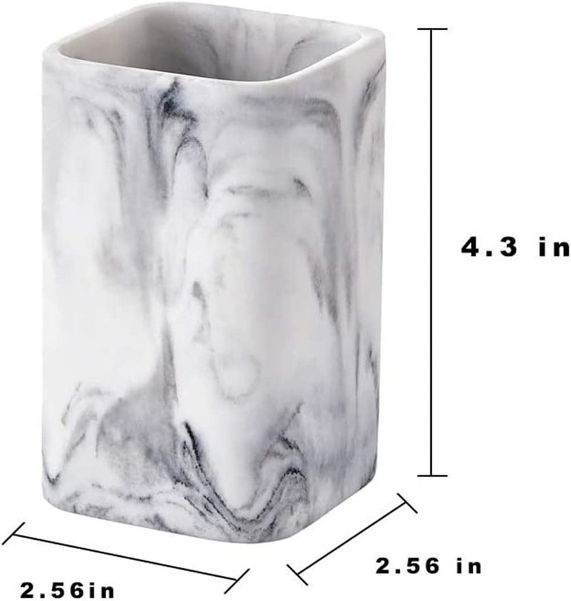 ZCCZ Toothbrush Holder for Bathrooms, White Marble Look Toothpaste and Makeup Holder, Brushes and Razors Holder, Vanity Bathroom Countertop Organizer, Toothbrush Cup - Image 4